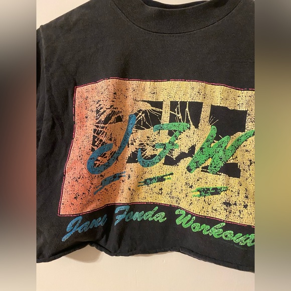VINTAGE, authentic Jane Fonda Workout Tshirt, cropped, size L - Picture 4 of 5